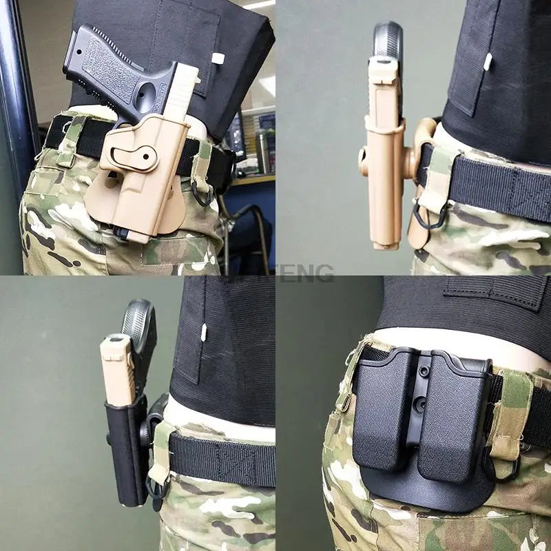 Tactical Rotatable Gun Holster - Belt Loop with Pistol Mag Case Clips