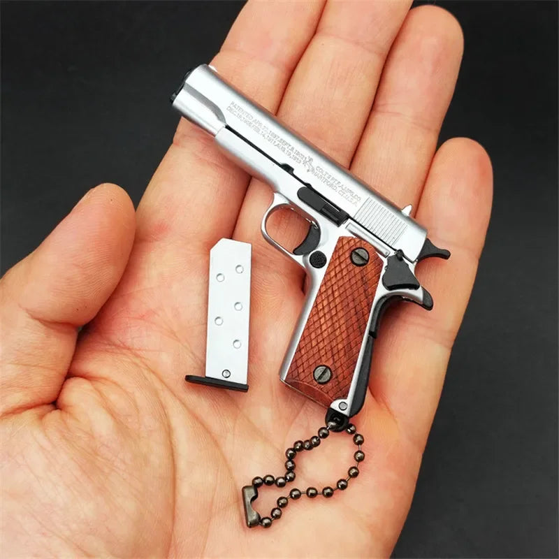 1911 Silver Wood Handle Miniature Replica Gun