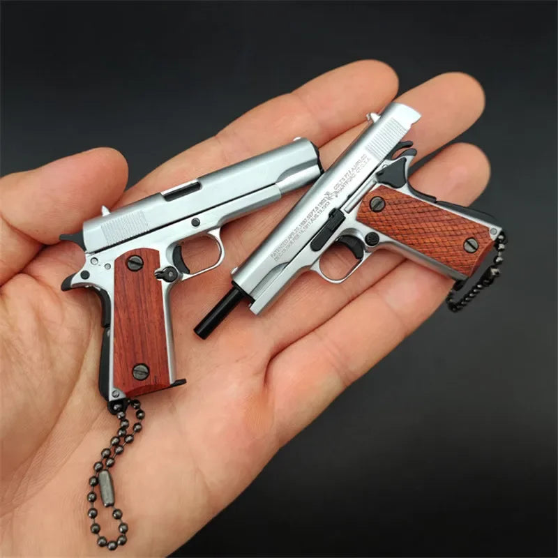 1911 Silver Wood Handle Miniature Replica Gun