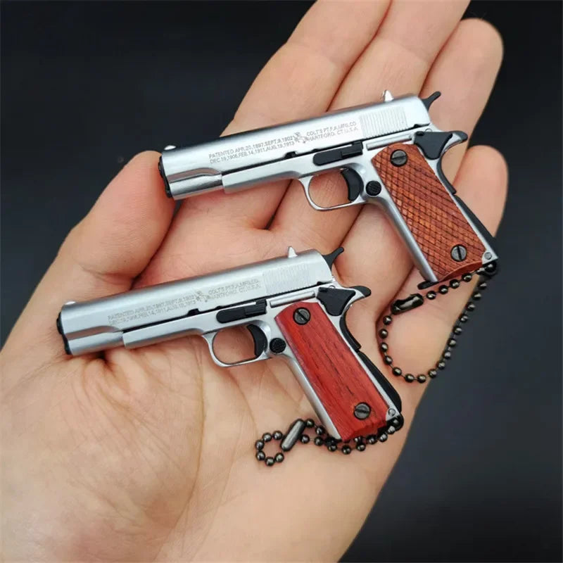 1911 Silver Wood Handle Miniature Replica Gun