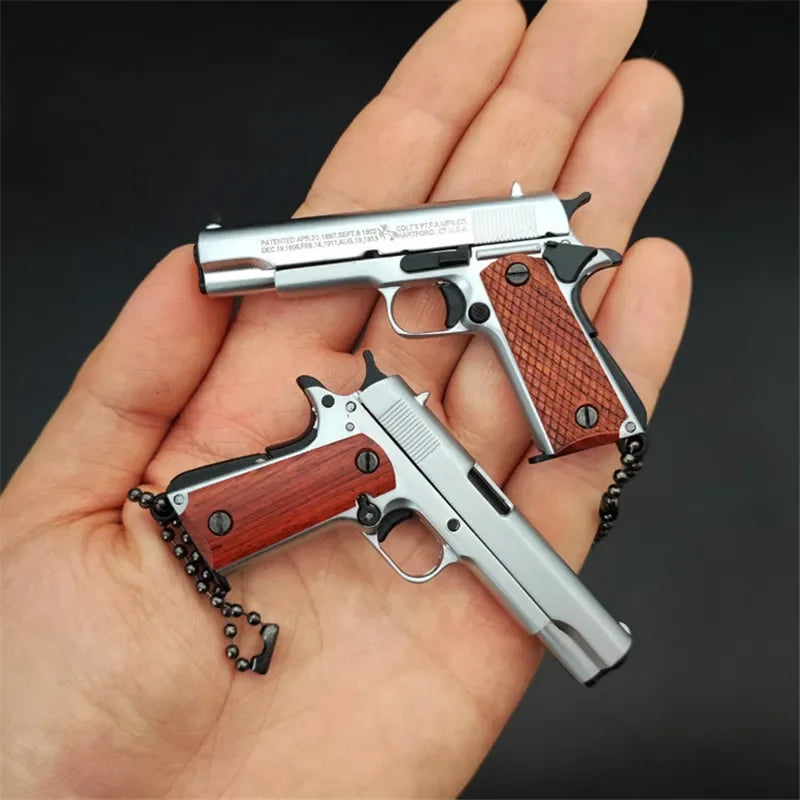 1911 Silver Wood Handle Miniature Replica Gun